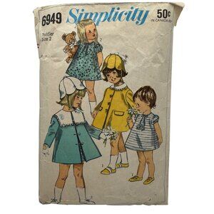 Simplicity 6949 Toddler Dress Coat Hat Sewing Pattern Size 2 Retro Collectible